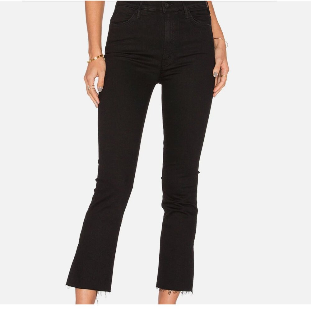 MOTHER The Hustler Ankle Fray High Rise Denim Jeans Black Not Guilty size 25